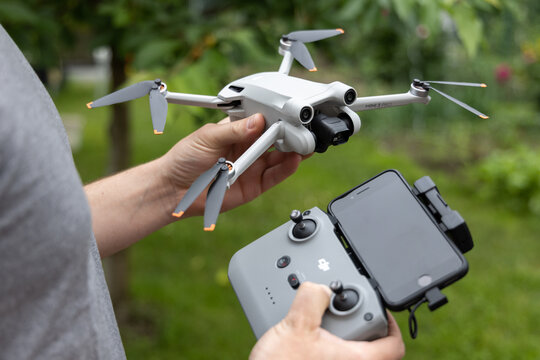 DJI Mini 3 Pro drone with controller and phone, June 09, 2022, Germany