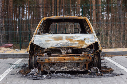 auto, army, car, vehicle, war, abandoned, accident, aggression, ash, automobile, broken, carcass, catastrophic, damage, danger, destroyed, destruction, disaster, insurance, irpin, metal, military, occ