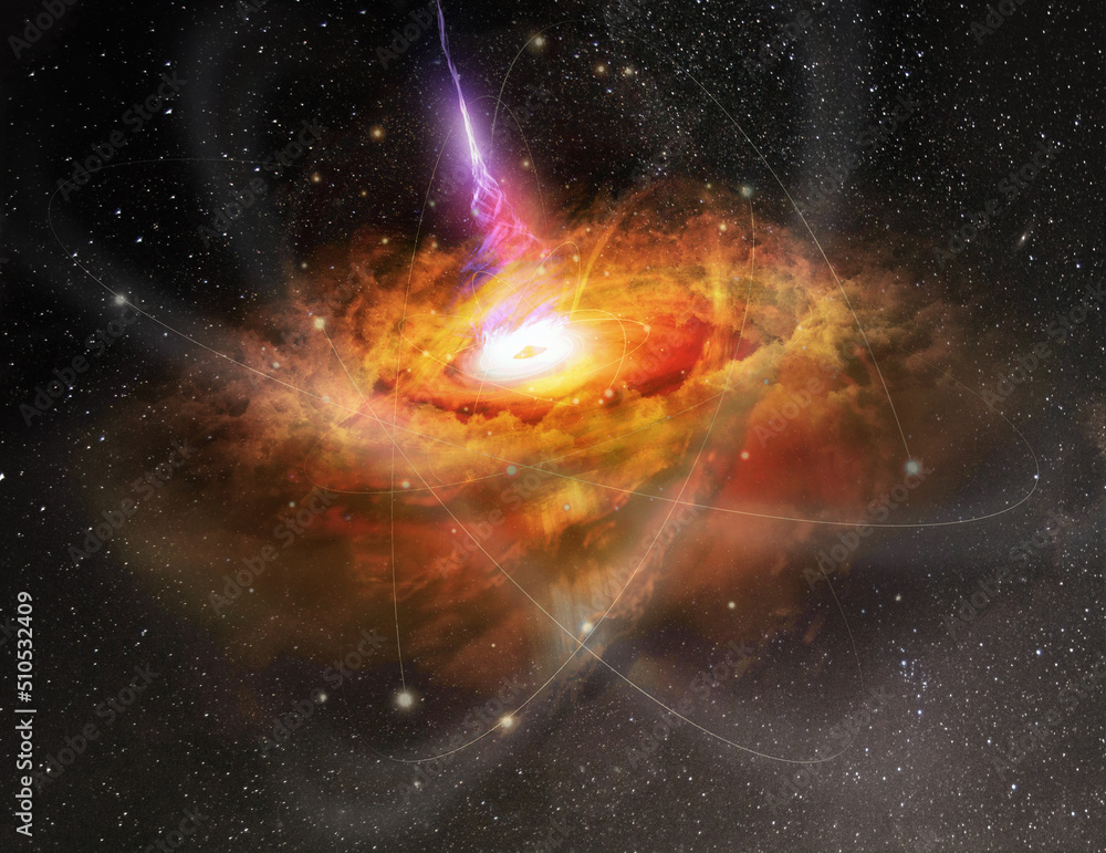 Poster abstract space wallpaper. black hole with nebula over colorful stars and cloud fields in outer space