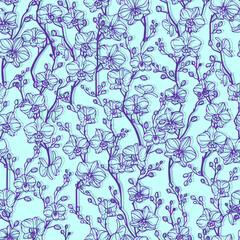 Orchid seamless pattern. Vector illustration.