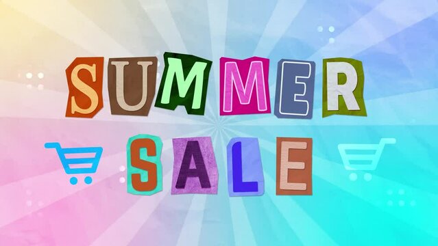 Animated Summer Sale Ransom Note paper cut with retro orange background suitable for business sale video