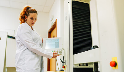 Woman setting up equipment in laboratory