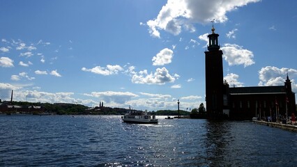 The silhouette of one of Stockholm's historic buildings seen from the sea side