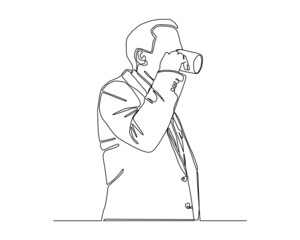 continuous line of businessman picking a coffee cup to drink vector.
