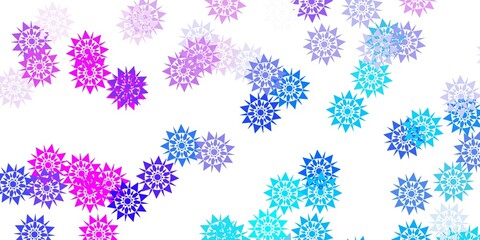 Light pink, blue vector texture with bright snowflakes.