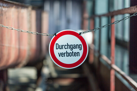 Durchgang verboten (passage or access denied) sign inside a factory.