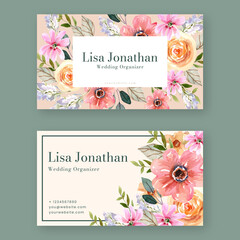 Pink and Orange Roses Floral Business Card Template