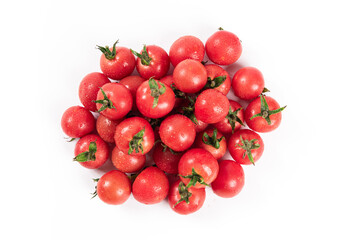 pile of cherry tomatoes isolated on white background.