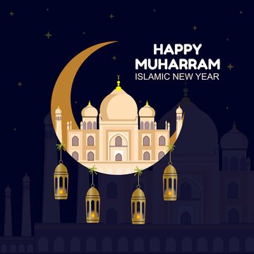 Happy Muharam Islamic New Year Greetings - Vector