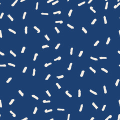 Indigo tie dye shibori vector seamless pattern. Minimalist geometric oriental  endless tile repeat in navy blue and white. Organic texture. Japanese traditional print.