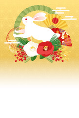 しめ縄とうさぎの2023年年賀状テンプレートのベクターイラスト