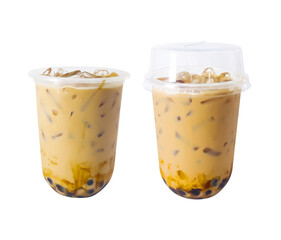 Taiwan bubble milk tea on white background with caramel or coffee