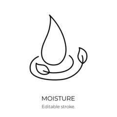 Moisture and nutrition icon for revitalizing and hydrating face beauty product. Editable stroke. Vector stock illustration isolated on white background for packaging design.