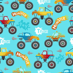 Seamless pattern of monster truck cartoon © Bhonard21