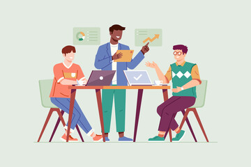 Fototapeta premium Business team doing meeting at office vector illustration in flat style