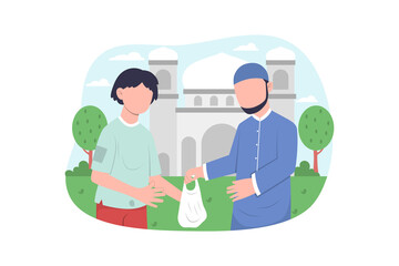 Muslim  giving charity vector illustration