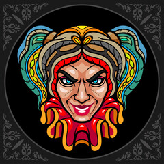 Colorful jester head zentangle arts. isolated on black background
