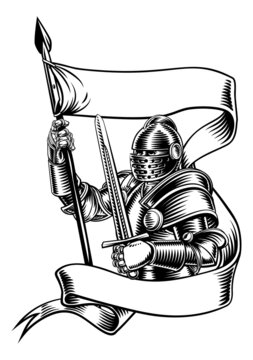 Knight With Banner Battle Flag Standard Ribbon