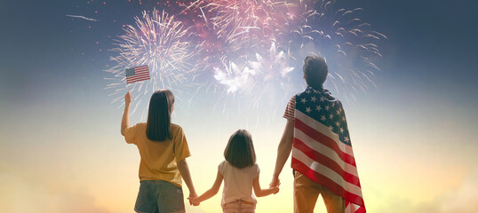 Patriotic holiday, family with American flag