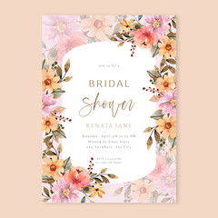Cream and Yellow Floral Watercolor Bridal Shower Invitation - obrazy, fototapety, plakaty