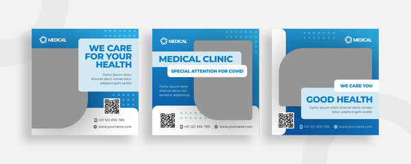 Set of editable templates for Instagram post, Facebook square, medical clinic, advertisement, and business, fresh design with simple color (2/3)