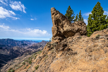 Gran Canaria hiking route Cruz de Tejeda to Artenara, view into Caldera de Tejeda, Canary Islands, Spain
