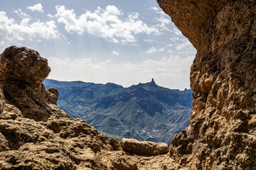 Gran Canaria hiking route Cruz de Tejeda to Artenara, view into Caldera de Tejeda, Canary Islands, Spain
