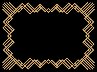 Art deco frame. Vintage linear border. Design a template for invitations, leaflets and greeting cards. Geometric golden frame. The style of the 1920s - 1930s. Vector illustration