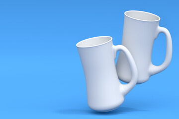 White glasses of fresh draft beer on a blue monochrome background.