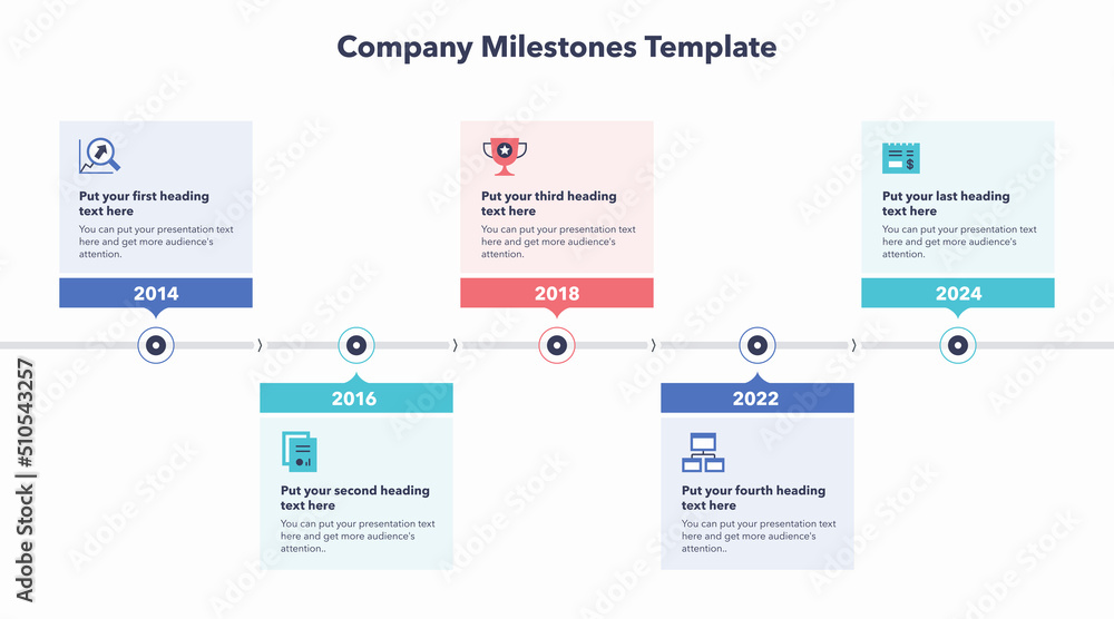 Aufkleber modern infographic with five stages for company milestones. easy to use for your website or presenta