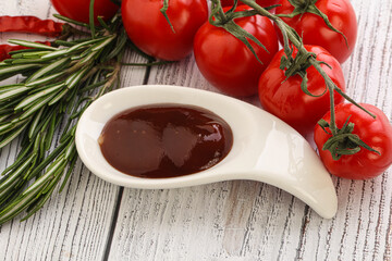 Tomato barbecue sauce on the bowl