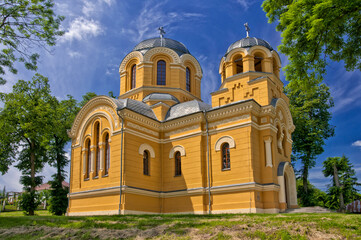 Orthodox church of St. Simeon Slupnik of 1910 built in neo-Byzantine style. Dolhobyczow, Lublin Voivodeship, Poland.