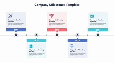 Modern infographic with five stages for company milestones. Easy to use for your website or presentation.