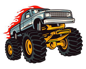 monster truck vector logo design inspiration, Design element for logo, poster, card, banner, emblem, t shirt. Vector illustration - obrazy, fototapety, plakaty