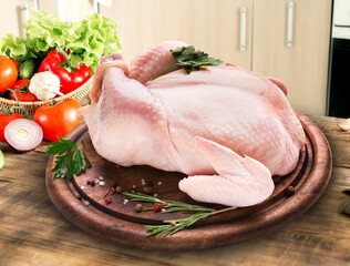 raw chicken whole with vegetables