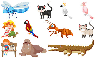 Set of various wild animals in cartoon style