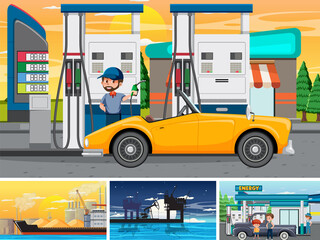 Four different petroleum industry scenes