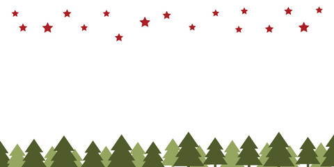 Christmas Background, Banner Design with Red Stars and Green Pine Trees Pattern with Copyspace, Place, Room for Your Text - Vector Template Illustration