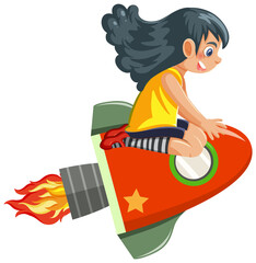 A girl riding on rocket isolated