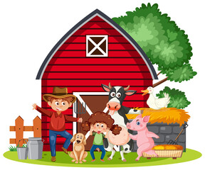 Barn farm with cartoon character