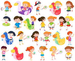 Set of children doing different activities