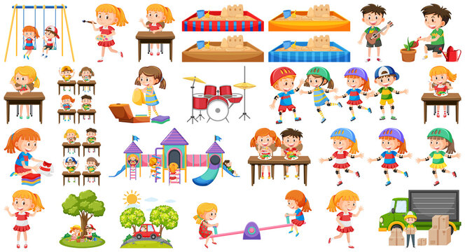 Set of children doing different activities