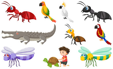 Set of various wild animals in cartoon style