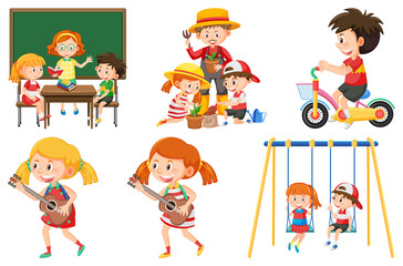 Set of children doing different activities