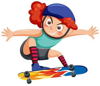 A girl playing skateboard cartoon character