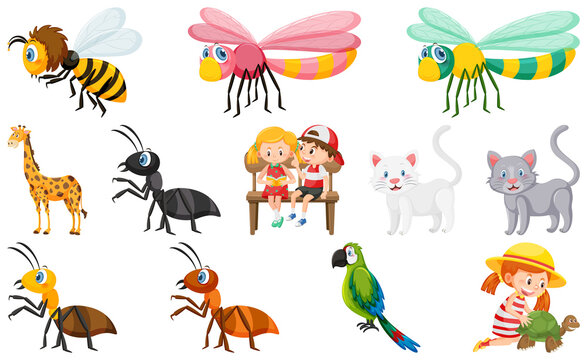 Set of various wild animals in cartoon style