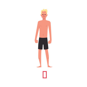 Man with rectangle male figure type, flat vector illustration isolated.