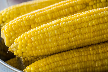 Closeup of Boiled Sweet Corn on street market