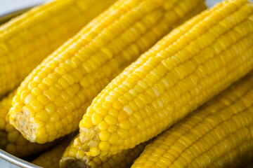 Closeup of Boiled Sweet Corn on street market