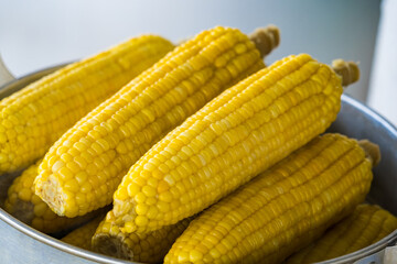 Closeup of Boiled Sweet Corn on street market